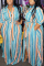 Sky Blue Sexy Fashion Striped Plus Size Dress