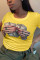 Yellow Fashion Casual Print Short Sleeve T-shirt