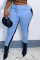 Blue Fashion Casual Patchwork See-through Skinny High Waist Pencil Trousers