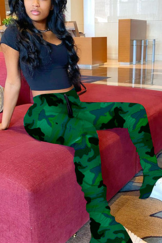 Army Green Fashion Camouflage Printed Casual Trousers