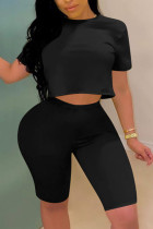 Black Fashion Sexy Short Sleeve Top Two Piece Set