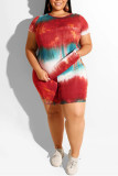 Red Fashion Casual Printed Plus Size Shorts Two-piece Set