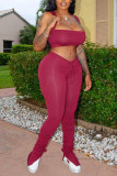 Wine Red Sexy Fashion Trousers Two Piece Set