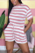Pink Casual Striped Printed Short Sleeved Romper
