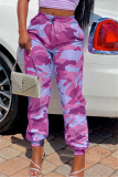 Pink Fashion Camouflage Printed Casual Trousers