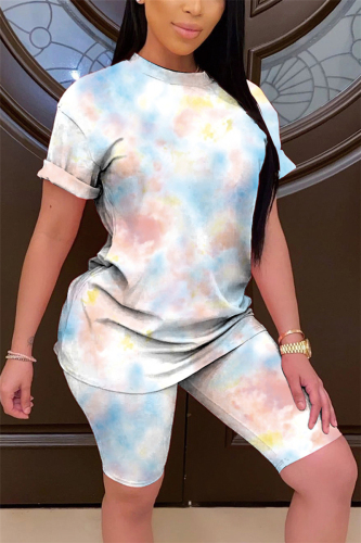 ColorfulWhite Fashion Casual Printed T-shirt Shorts Set