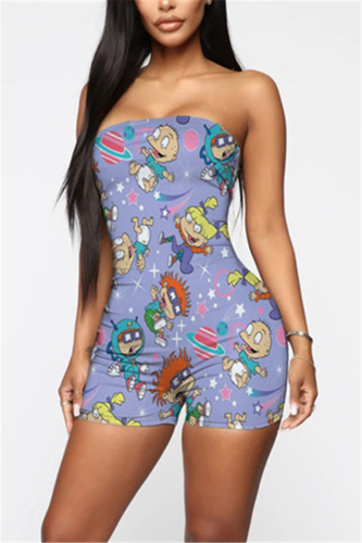 Purple Sexy Fashion Cartoon Printed Strapless Jumpsuit