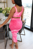 Pink Fashion Sexy Printed Vest Skirt Slim Set