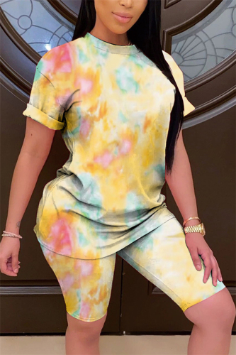 ColorfulYellow Fashion Casual Printed T-shirt Shorts Set