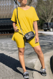 Yellow Fashion Casual Short Sleeve T-shirt Shorts Set