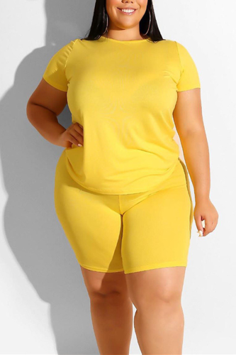 Yellow Fashion Casual Plus Size T-Shirt Set