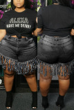 Black Fashion Casual Plus Size Denim Shorts