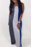 Blue Fashion Casual Stitching Sleeveless Dress