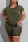 Army Green Fashion Casual V-neck T-shirt Shorts Set