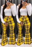 Yellow Fashion Casual Printed Bell Bottoms