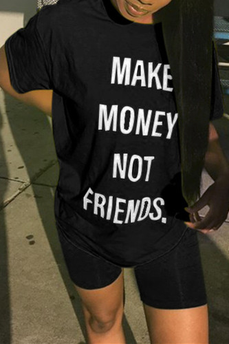 Black Fashion Casual Printed Short-sleeved T-shirt Set