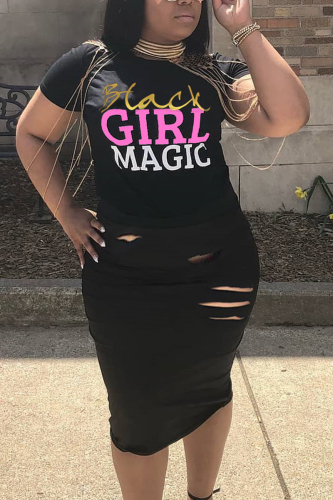 Black Fashion Print Short Sleeve Dress