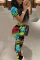 Green Sexy Fashion Print Short Sleeve Top Trousers Set