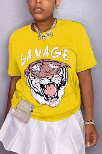 Yellow Fashion Casual Printed Short Sleeve T-shirt