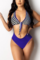 Blue Sexy Printed One-piece Swimsuit