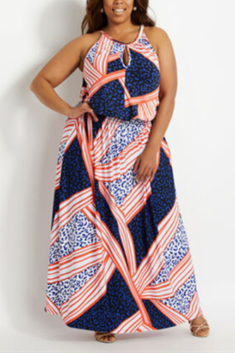 Multicolor Fashion Casual Printed Plus Size Dress