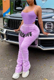 Light Purple Fashion Casual Printed Sports Trousers