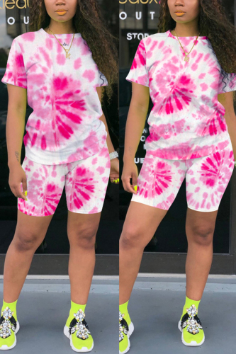 Pink Fashion Casual Printed T-shirt Shorts Set