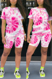 Pink Fashion Casual Printed T-shirt Shorts Set