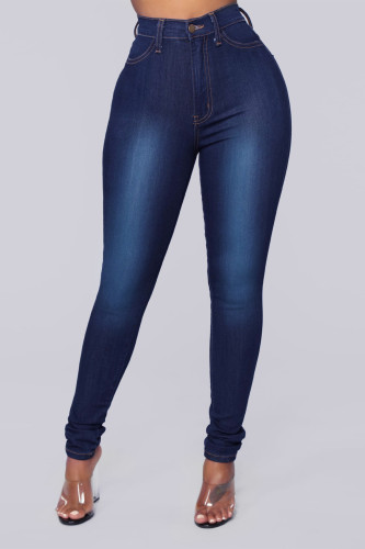 Blue Stylish Wild High Waist Denim Trousers