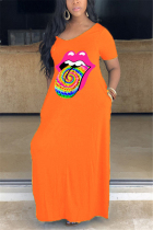 Orange Fashion Casual Printed Short Sleeve Dress