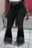 Black Fashion Casual High Waist Denim Trousers