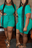 Green Fashion Casual Short Sleeve Plus Size Romper
