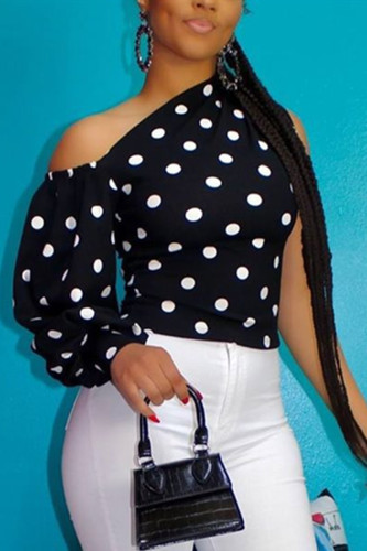 Black Fashion Sexy Printed Single Sleeve Top