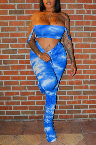 Blue Sexy Fashion Printed Trousers Two Piece Set