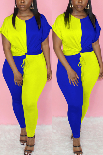BlueYellow Fashion T-shirt Trousers Patchwork Set