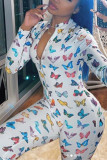 Butterfly Fashion Casual Printed White Jumpsuit
