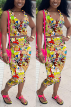 Colorful Fashion Sexy Printed Sleeveless Top Skirt Set