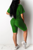 Green Fashion Cartoon Printed T-shirt Shorts Set