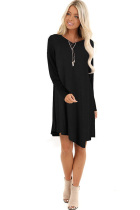 Black Sexy Cap Sleeve Long Sleeves V Neck Swagger Knee-Length Patchwork Solid 