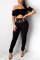 Black Sexy Off Shoulder Top Trousers Set (Without Belt)