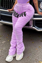 Light Purple Fashion Casual Printed Sports Trousers