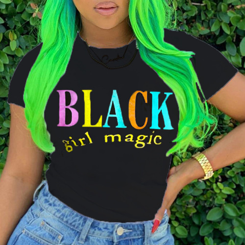 BlackLetter Fashion Letter Printed Black Short Sleeved T-shirt