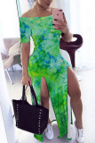 Green Sexy Fashion Print Short Sleeve Dress