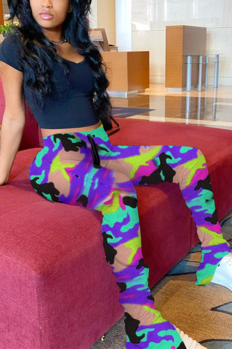 Purple Fashion Camouflage Printed Casual Trousers