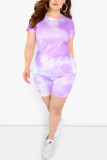 Purple Fashion Casual Printed Short Sleeve Shorts Set