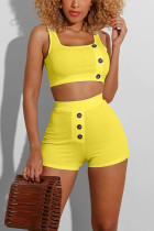 Yellow Sexy Casual Vest Shorts Two-piece Set