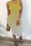 Yellow Fashion Gradient Print Sleeveless Dress