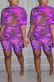 Purple Fashion Camouflage Printed Casual Set