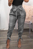 Grey Fashion Sexy Plaid Pants