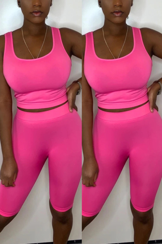 FluorescentPink Casual Vest Top Pants Sports Set